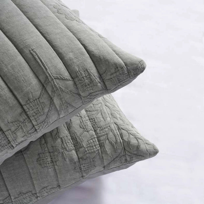 Floral Damask 3-Piece Garment Washed Cotton Matelasse Bedspread Set 220X240Cm - Olive Pan Home