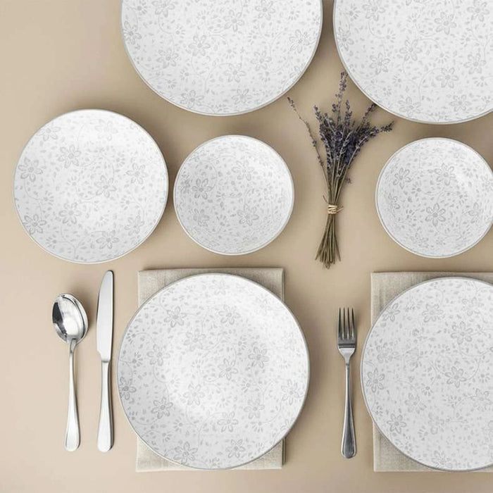 Floral Fiesta 12-Piece Porcelain Dinner Set -White & Beige