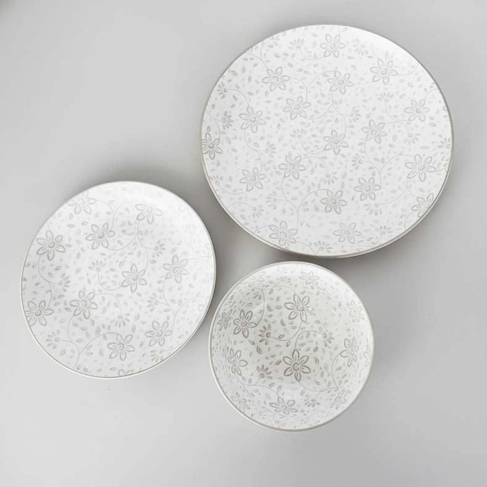 Floral Fiesta 12-Piece Porcelain Dinner Set -White & Beige