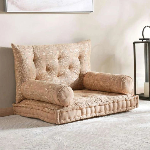 Floral Paisley Embroidered 4-Piece Majlis Set 70X90X10Cm - Beige Pan Home