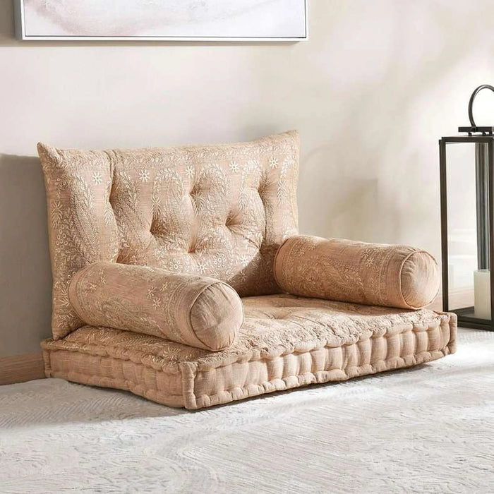 Floral Paisley Embroidered 4-Piece Majlis Set 70X90X10Cm - Beige Pan Home