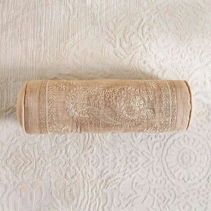 Floral Paisley Embroidered Bolster 50X20Cm - Beige Pan Home