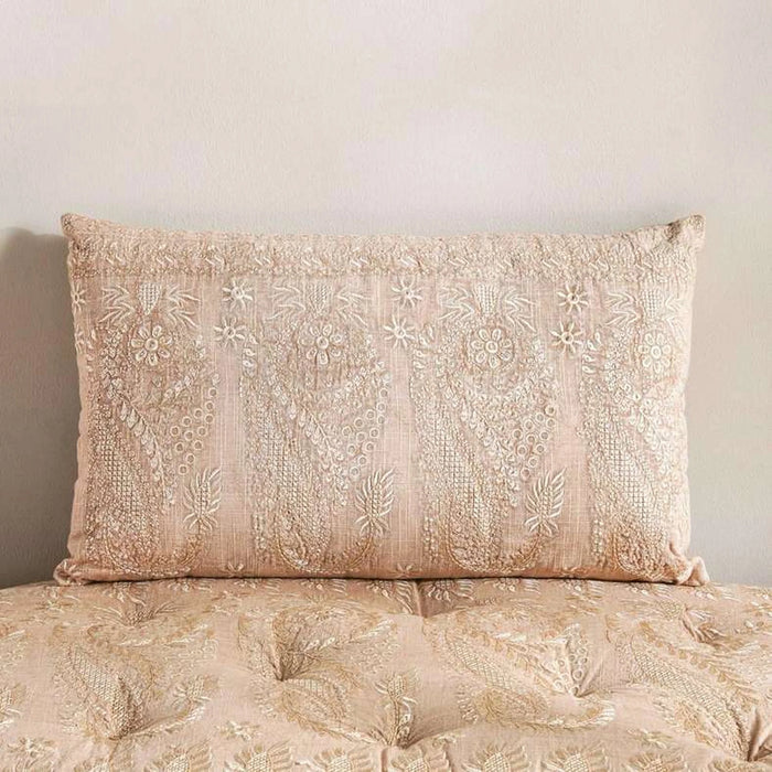 Floral Paisley Embroidered Filled Cushion 35X60Cm - Beige