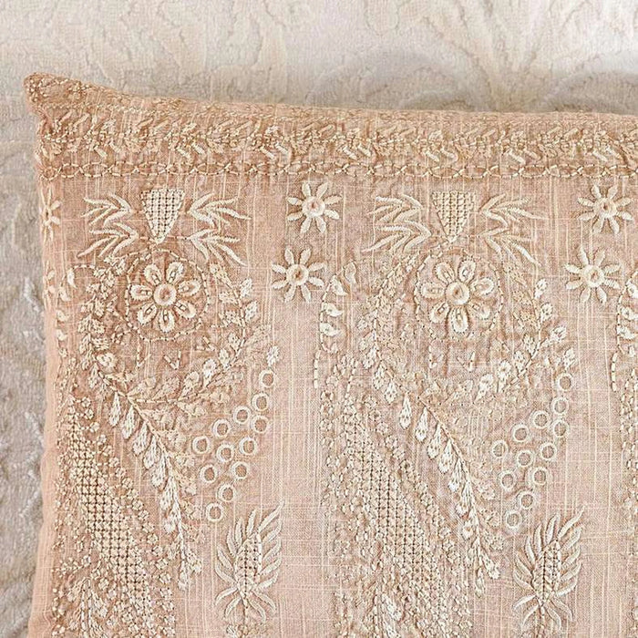 Floral Paisley Embroidered Filled Cushion 35X60Cm - Beige