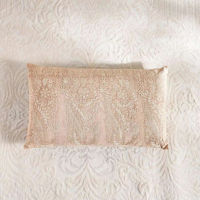 Floral Paisley Embroidered Filled Cushion 35X60Cm - Beige