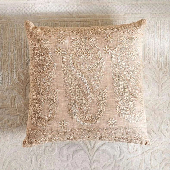 Floral Paisley Embroidered Filled Cushion 45X45Cm - Beige Pan Home