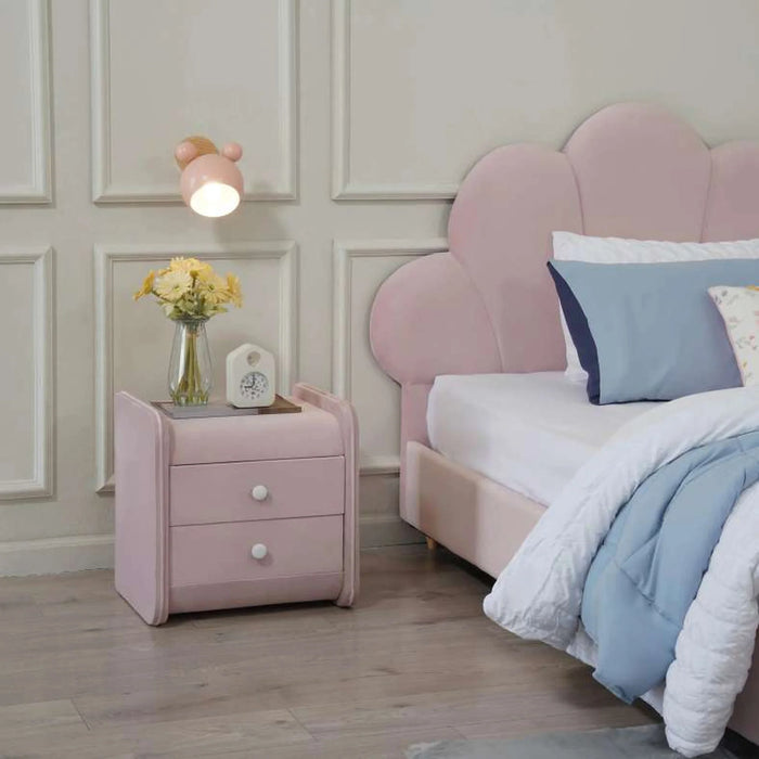 Floral Princess Kids Nightstand With 2 Drawers Upholstered - Pink