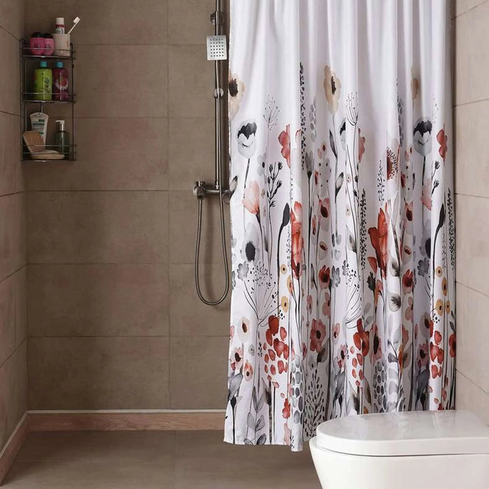 Floral Wave Printed Shower Curtain 240X180Cm- Multi Pan Home
