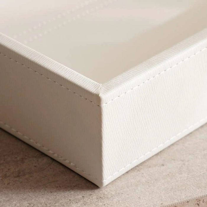Flores Faux Leather Decor Tray 45X30X6Cm - White Pan Home