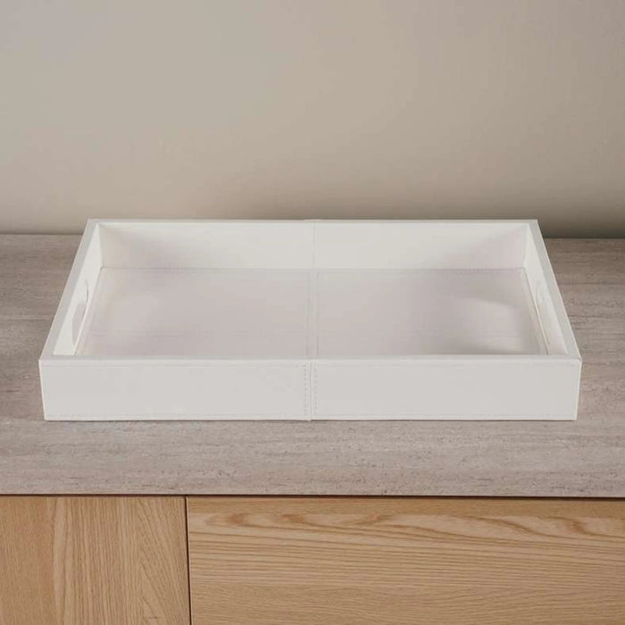 Flores Faux Leather Decor Tray 45X30X6Cm - White Pan Home