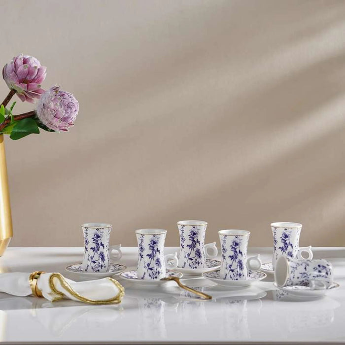Floret 12-Piece Istikan Cup & Saucer Set 120Ml -White & Blue