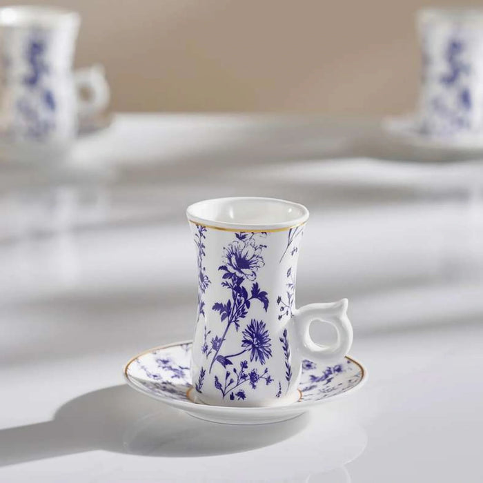 Floret 12-Piece Istikan Cup & Saucer Set 120Ml -White & Blue
