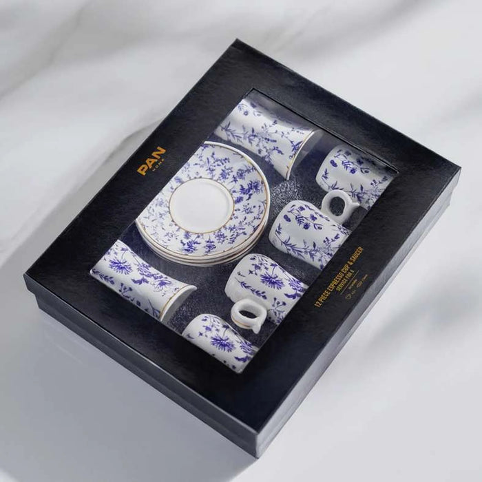 Floret 12-Piece Istikan Cup & Saucer Set 120Ml -White & Blue