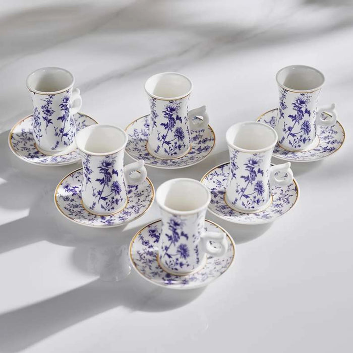 Floret 12-Piece Istikan Cup & Saucer Set 120Ml -White & Blue