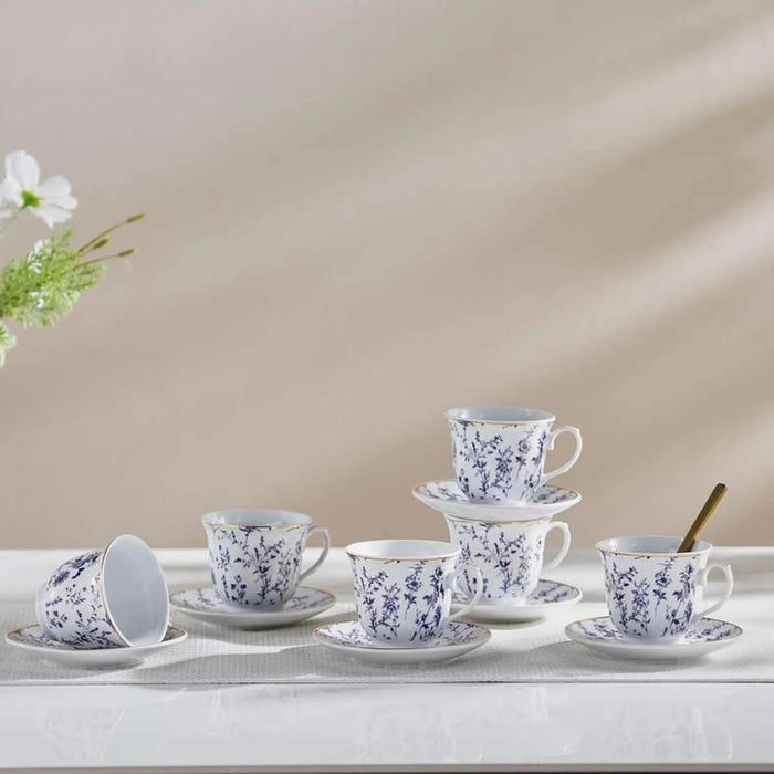 Floret 12-Piece Tea Cup & Saucer 220Ml -White & Blue