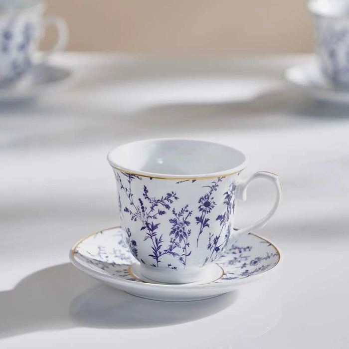 Floret 12-Piece Tea Cup & Saucer 220Ml -White & Blue
