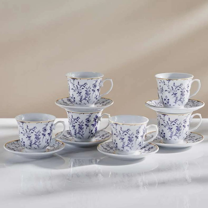 Floret 12-Piece Tea Cup & Saucer 220Ml -White & Blue