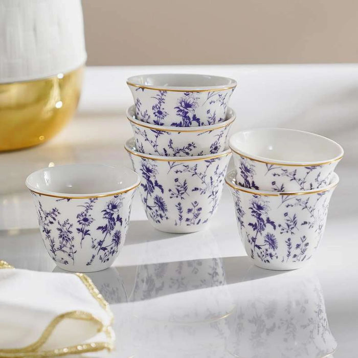 Floret 6-Piece Kahwa Cup 80Ml -White & Blue