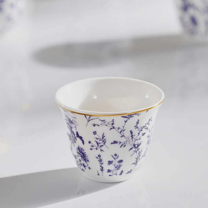 Floret 6-Piece Kahwa Cup 80Ml -White & Blue