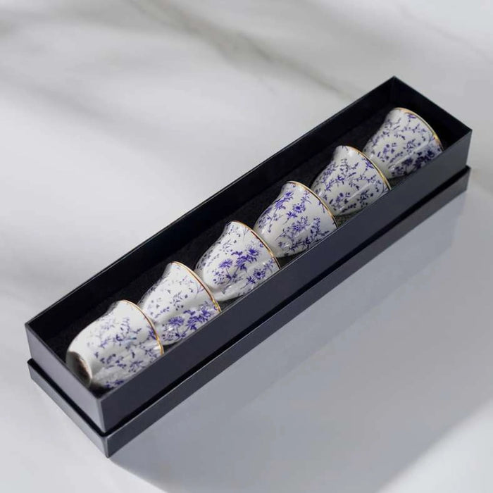 Floret 6-Piece Kahwa Cup 80Ml -White & Blue