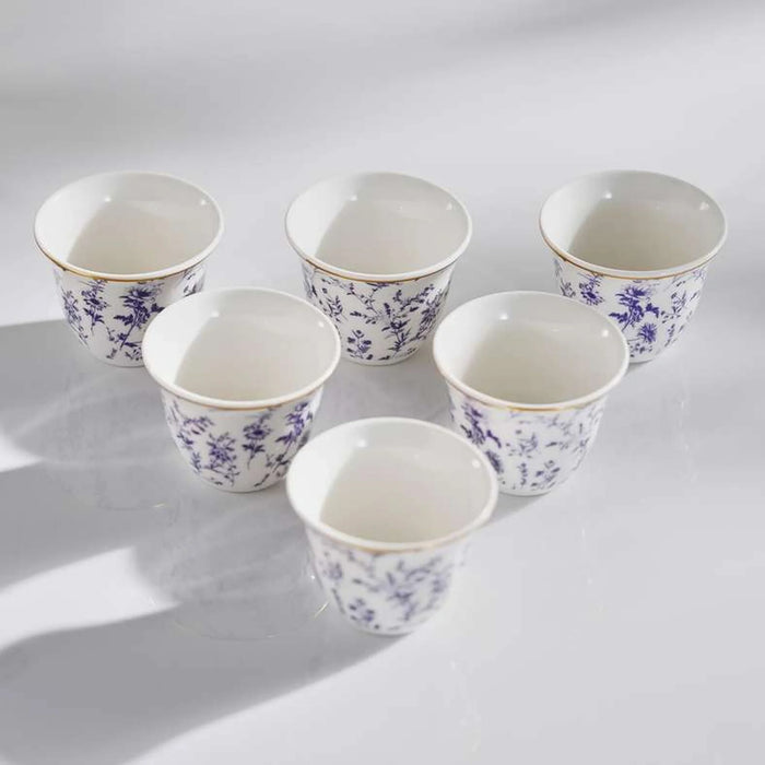 Floret 6-Piece Kahwa Cup 80Ml -White & Blue