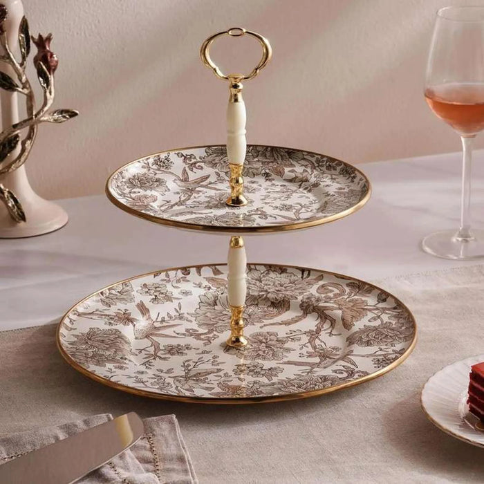 Florian Wren 2 Tier Cake Stand 28X27Cm -White & Brown