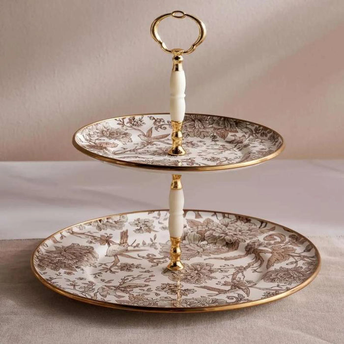 Florian Wren 2 Tier Cake Stand 28X27Cm -White & Brown