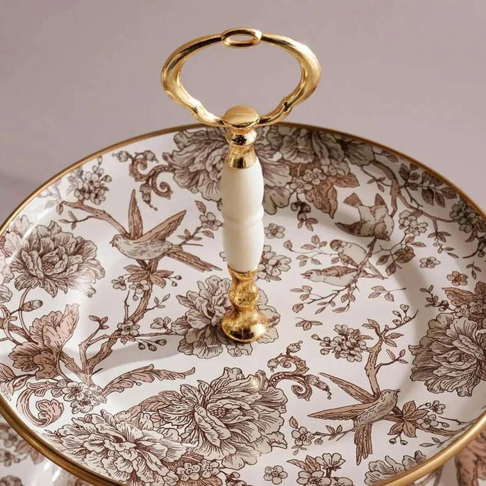 Florian Wren 2 Tier Cake Stand 28X27Cm -White & Brown