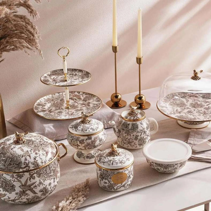 Florian Wren 2 Tier Cake Stand 28X27Cm -White & Brown