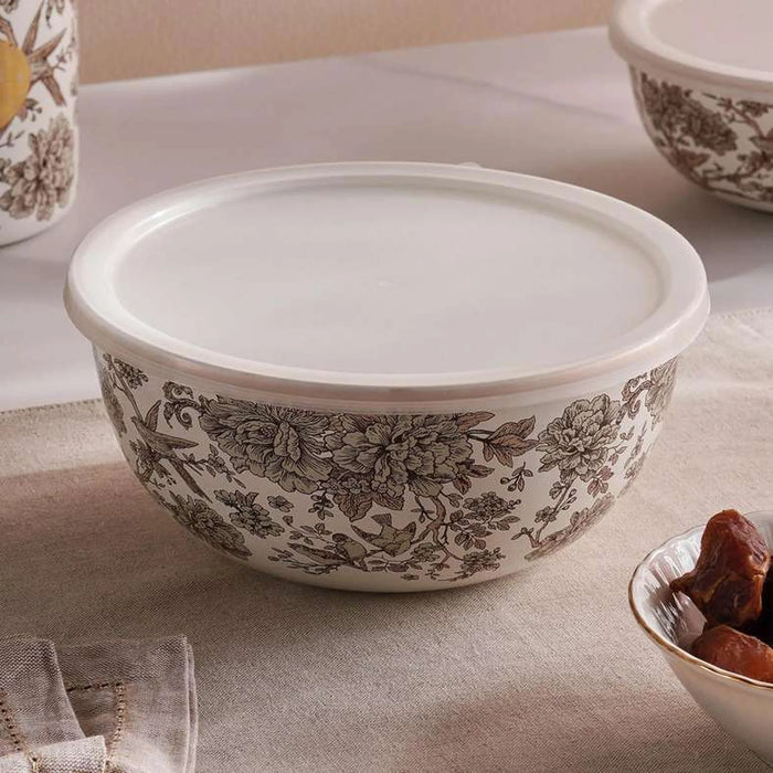 Florian Wren Food Container With Lid 1.7L -White & Brown