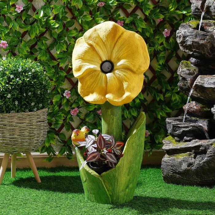 Flower Magnesia Planter With Solar 34X19.5X74Cm - Yellow Green Pan Home