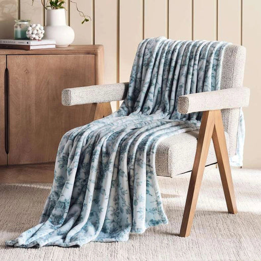 Foliage Printed Flannel Blanket - Blue Pan Home