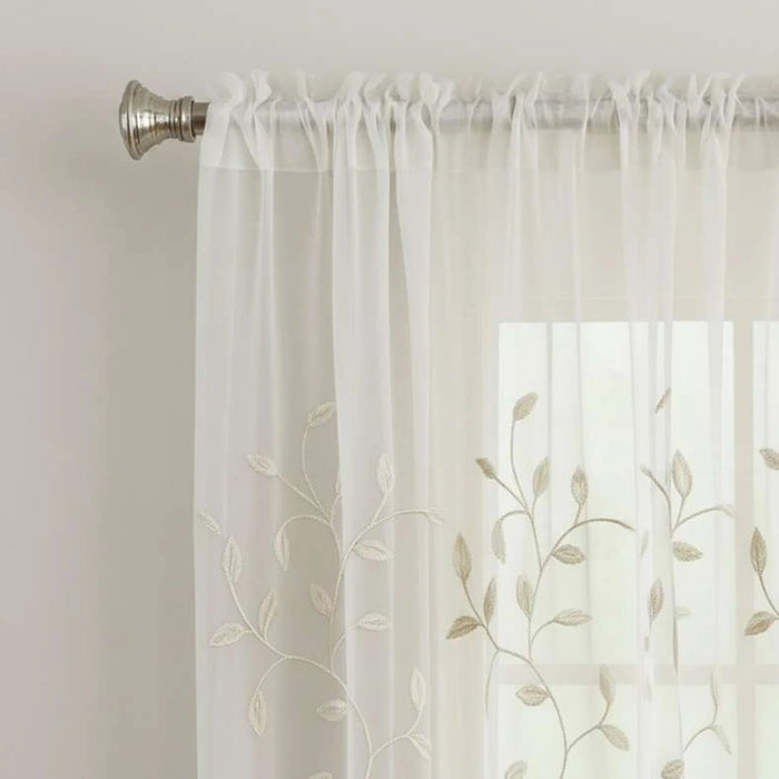 Foliage Trail Sheer Curtain Pair 135X300Cm- Beige Pan Home