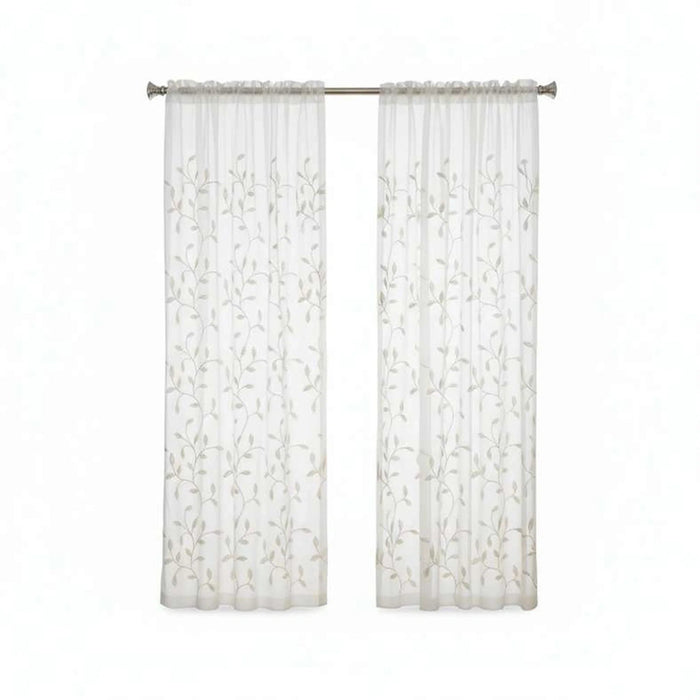 Foliage Trail Sheer Curtain Pair 135X300Cm- Beige Pan Home