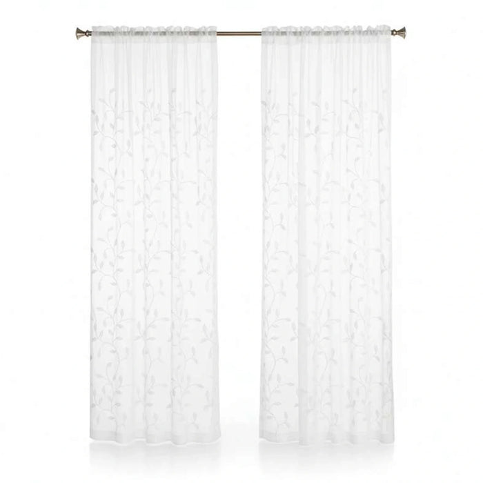 Foliage Trail Sheer Curtain Pair 135X300Cm-White Pan Home