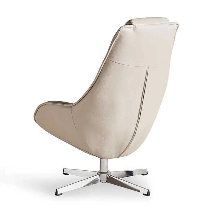 Beige armchair with a chrome base on a white background