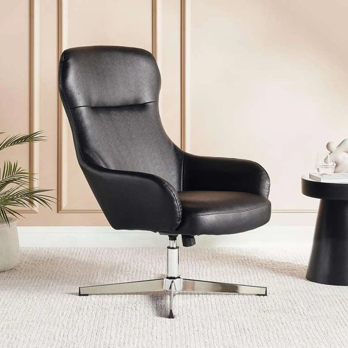 Formal Office Single Seater Sofa   Pu + Chrome Legs Black