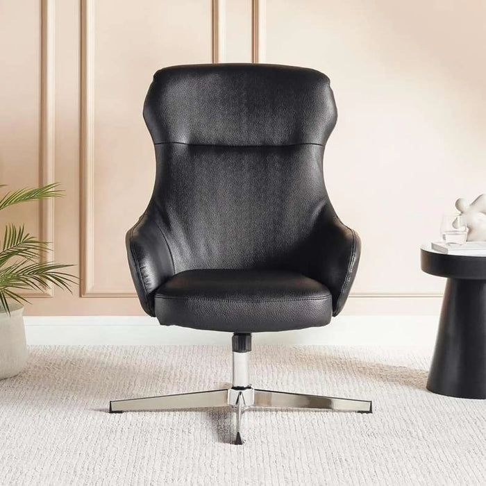 Formal Office Single Seater Sofa   Pu + Chrome Legs Black