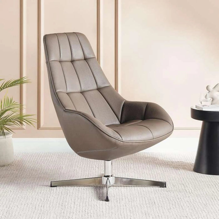 Formal Office Single Seater Sofa   Pu + Chrome Legs Brown
