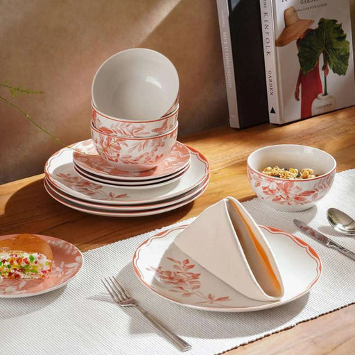 Forsythia 12-Piece Porcelain Dinner Set -Peach Pan Home