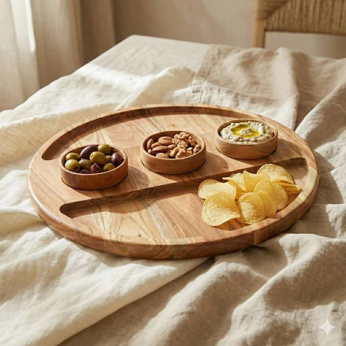 Fortessa Acacia Lazy Susan With Bowls Dia45.7X9.5Cm -Natural