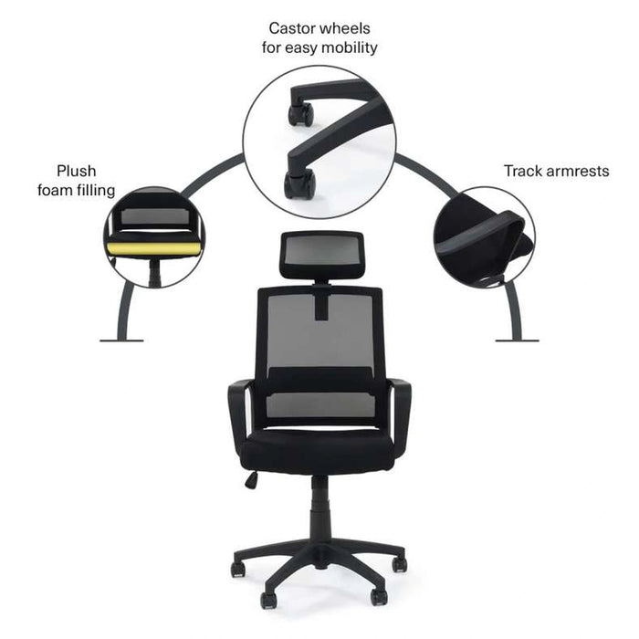 Fortis Office High Back Chair Mesh Fabric - Black Pan Home