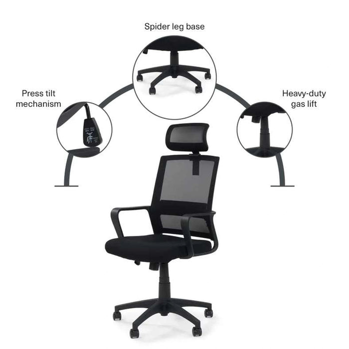 Fortis Office High Back Chair Mesh Fabric - Black Pan Home