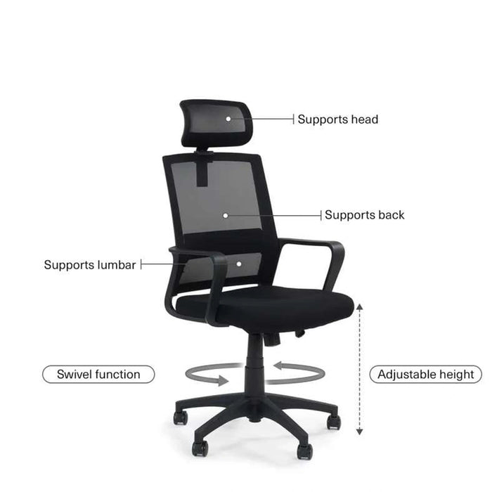 Fortis Office High Back Chair Mesh Fabric - Black Pan Home