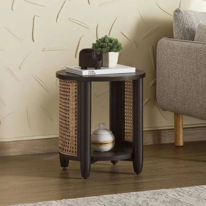 Fracer End Table  Wood - Black & Beige