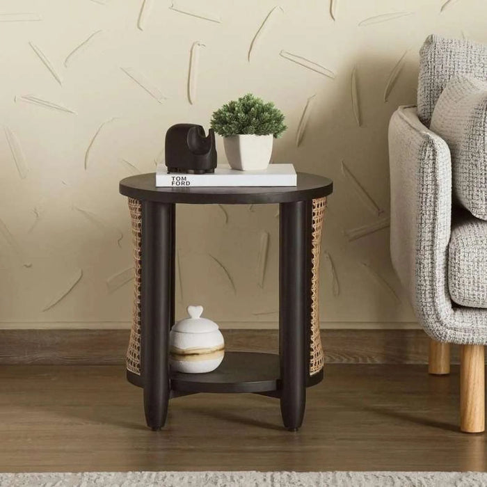 Fracer End Table  Wood - Black & Beige