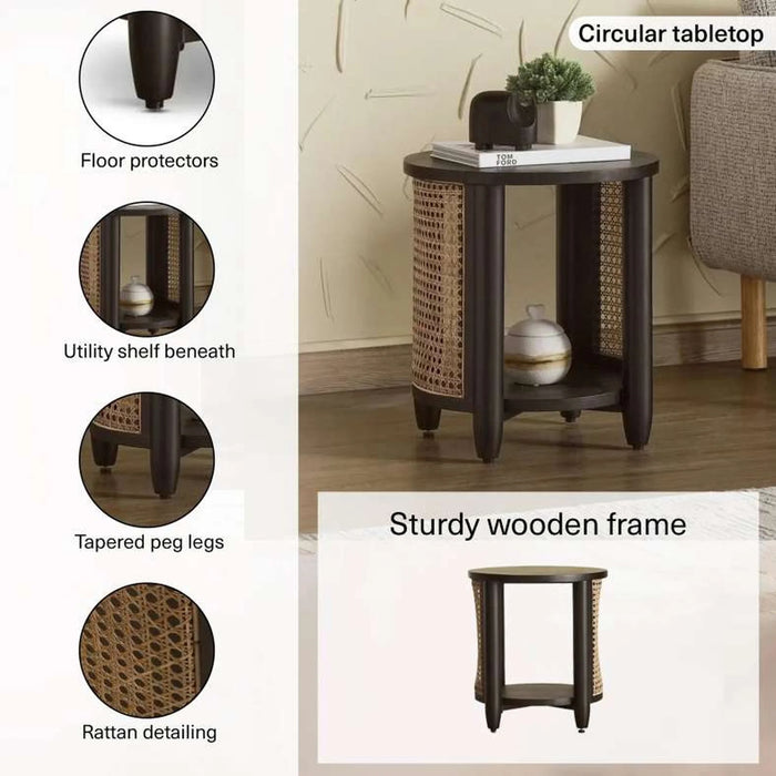 Fracer End Table  Wood - Black & Beige
