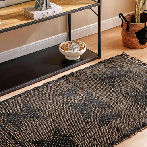 Frenzo Hand Woven Jute With Cotton Dhurrie 60X90Cm - Black Pan Home