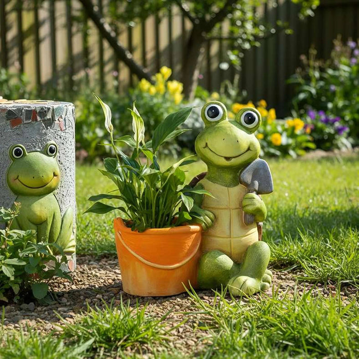 Frog With Bucket Magnesia Planter 30.5X20.5X34Cm - Green Pan Home