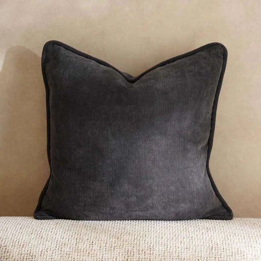 Fs.Habitat Textured Velvet Cushion Cover With Piping 60X60Cm-Grey Pan Home